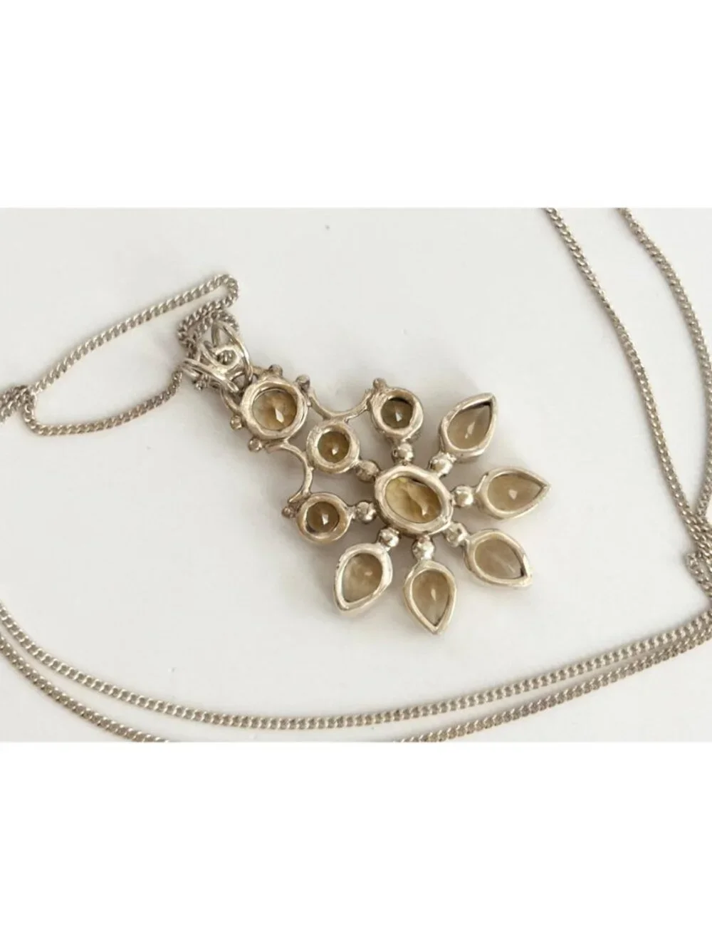 Snowflake Shaped Citrine Sterling Silver 925 Vintage Pendant Necklace - 18